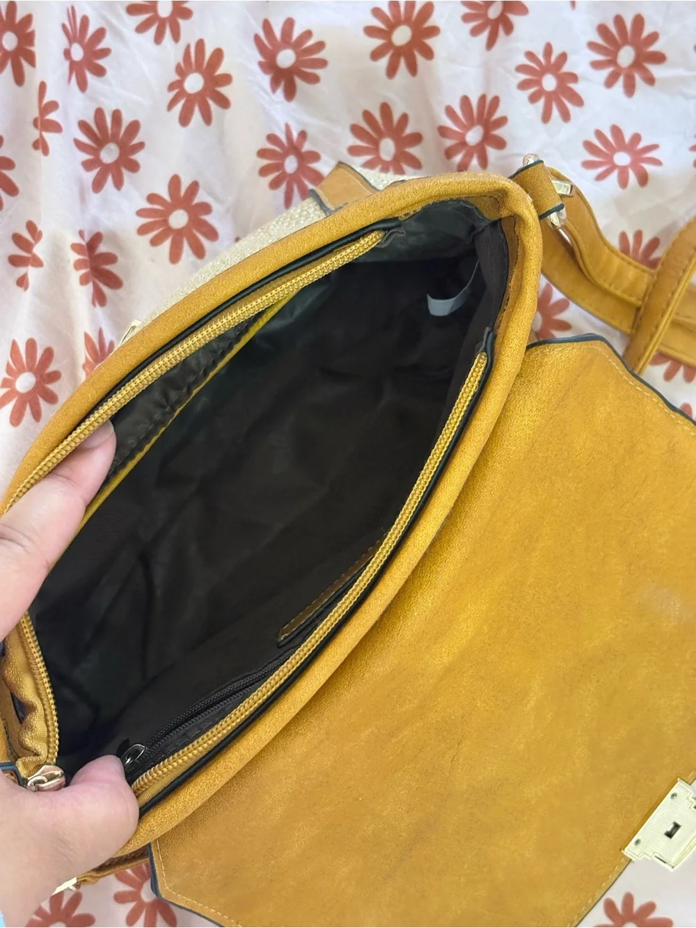 Mustard Yellow Woven Crossbody Bag with Top Handle